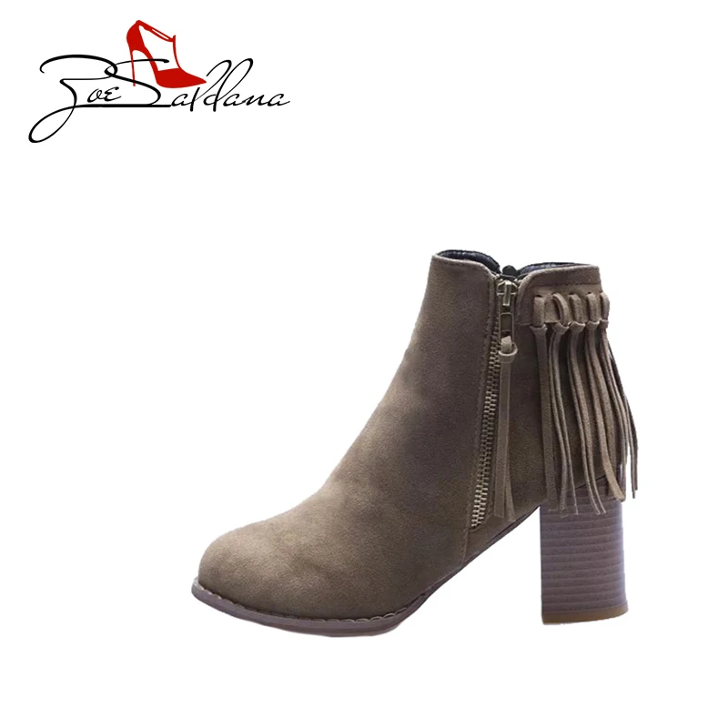 Zoe Saldana 2017 Flock Round Toe Ladies High heels Platform Fringe Zipper Sapatos femininos Shoes Women