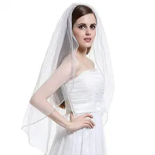 Элегантная короткая женская свадебная вуаль, один слой 75 см, с гребнем, белая и слоновая кость, вуаль для невесты, вышитая бисером по краям, тюль, свадебная вуаль