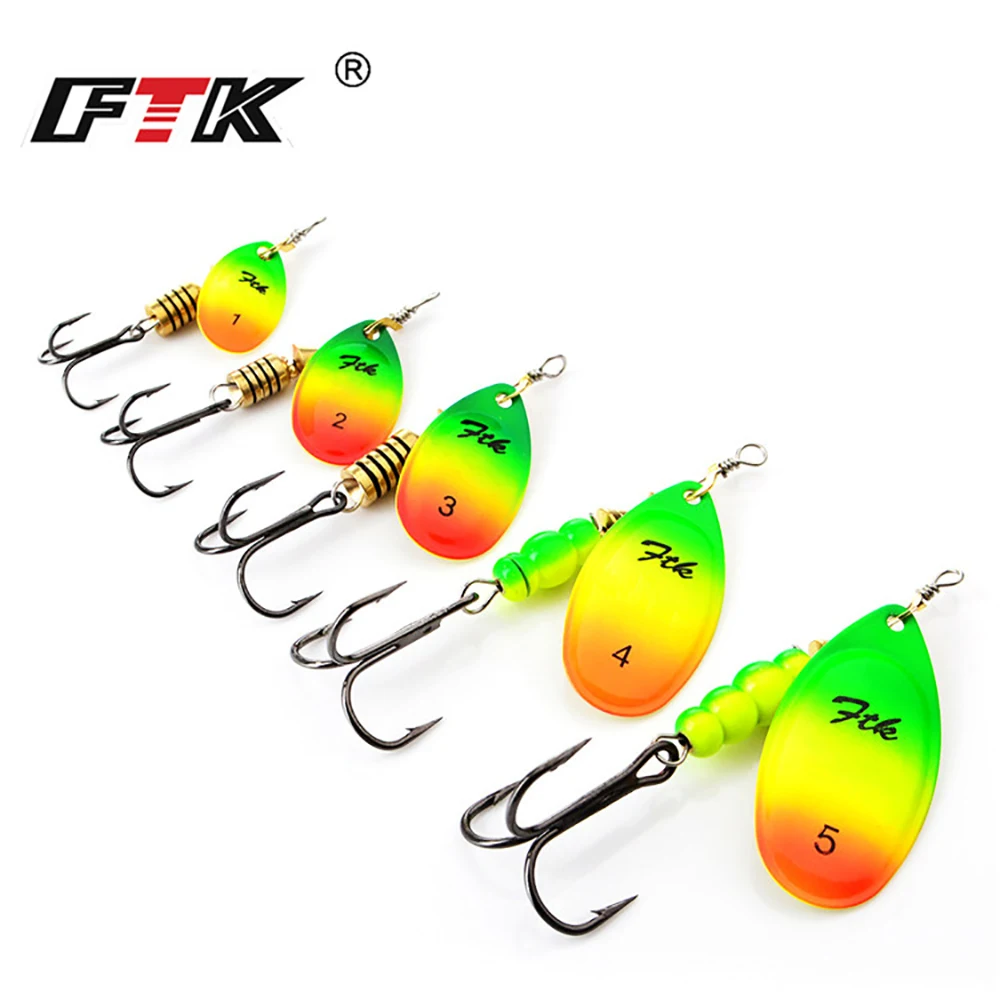 FTK New 1#-5# 5pcs/lot or 4pcs/lot Similar as Copper Spinner Bait Fishing Lure With Treble Hooks Hard Baits Spoon Pike