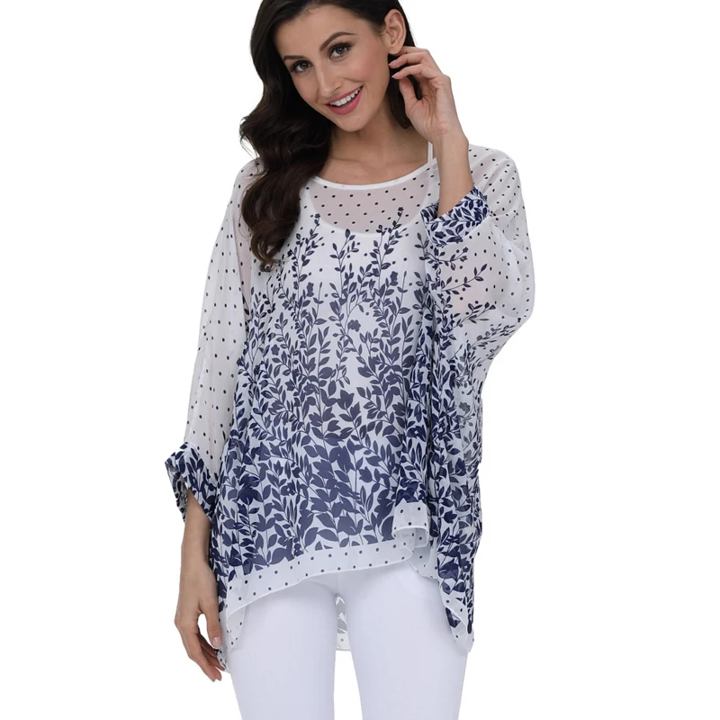 

Shirt Women New Fashion Batwing Casual Summer Blouse Floral Print Chiffon Blouses 4XL 5XL 6XL Plus Size 2019 Ladies Tops Tees
