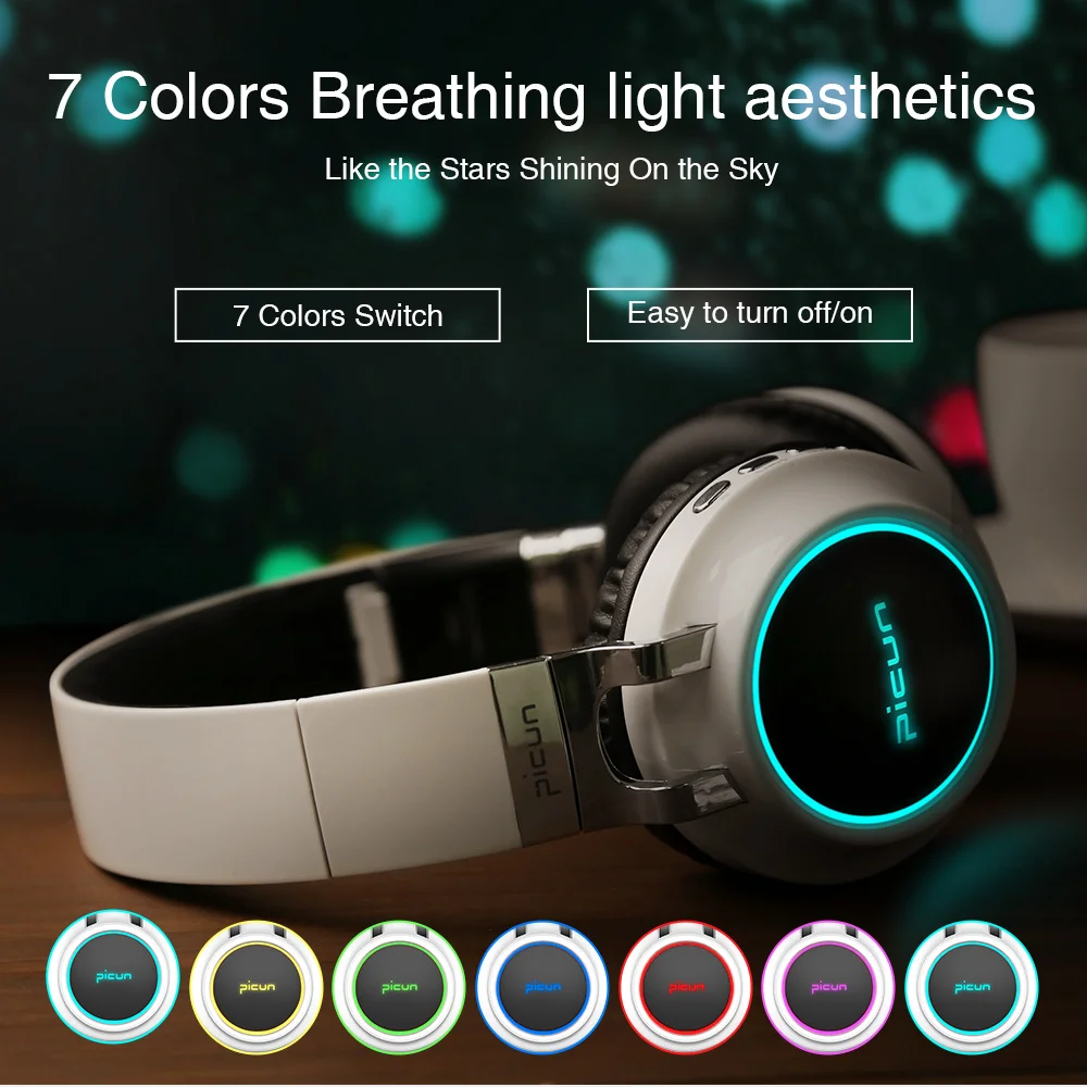 

Bluetooth Headphone Wireless Headband Earphones Glowing Headband Bluetooth Headset With Mic Support TF Card For Smart Phones PC