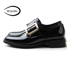 Weiqiaona мода осень новые туфли из натуральной кожи с круглым носком на низком каблуке с закрытым носком ременная пряжка Рим Для женщин; тонкие туфли