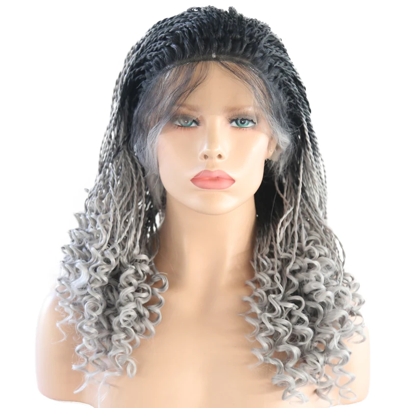 

Charisma Ombre Sliver Grey Hair Braided Wigs Synthetic Lace Front Wig with Baby Hair 2X Twist Braids Wig for Black Women
