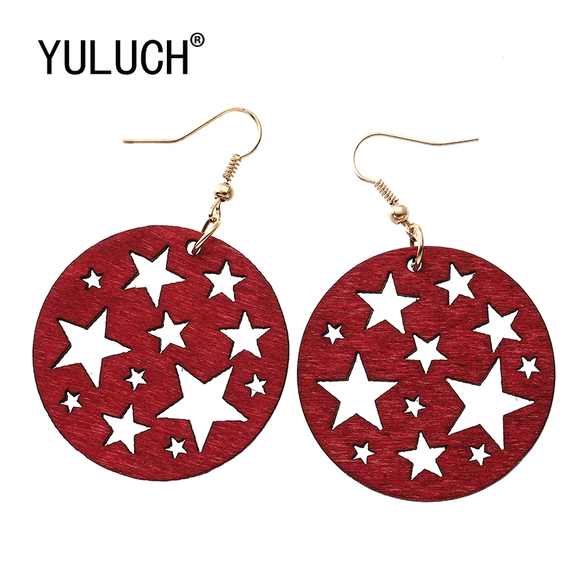 YULUCH 2018 зимние полые звезды большие круглые серьги для женщин новые винтажные