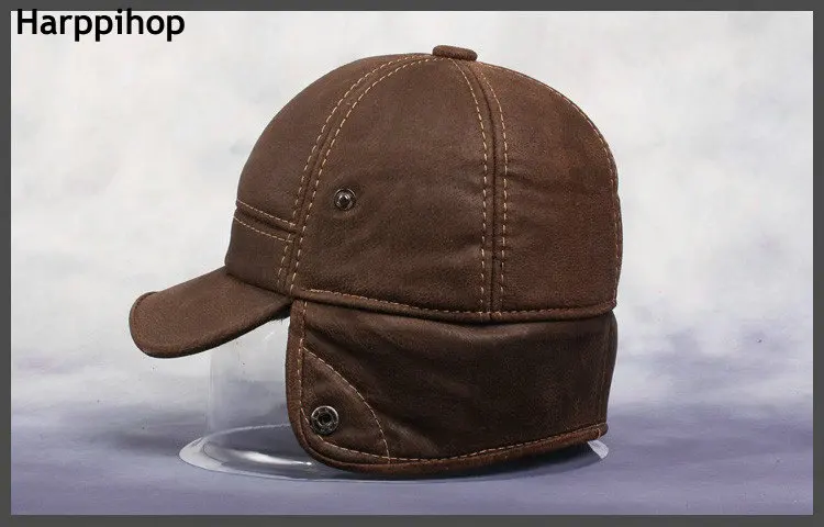 New New Fashion Men's Scrub Genuine Leather baseball Winter Warm baseball Hat / Cap 2colors bomber trapper hat