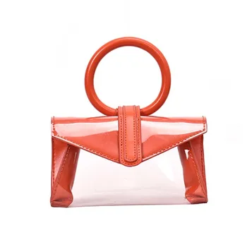 

Summer New Handbag Quality Leather PVC Transparent Women bag Acrylic Ring Tote bag Beach Travel Chain Shoulder Messenger Bag