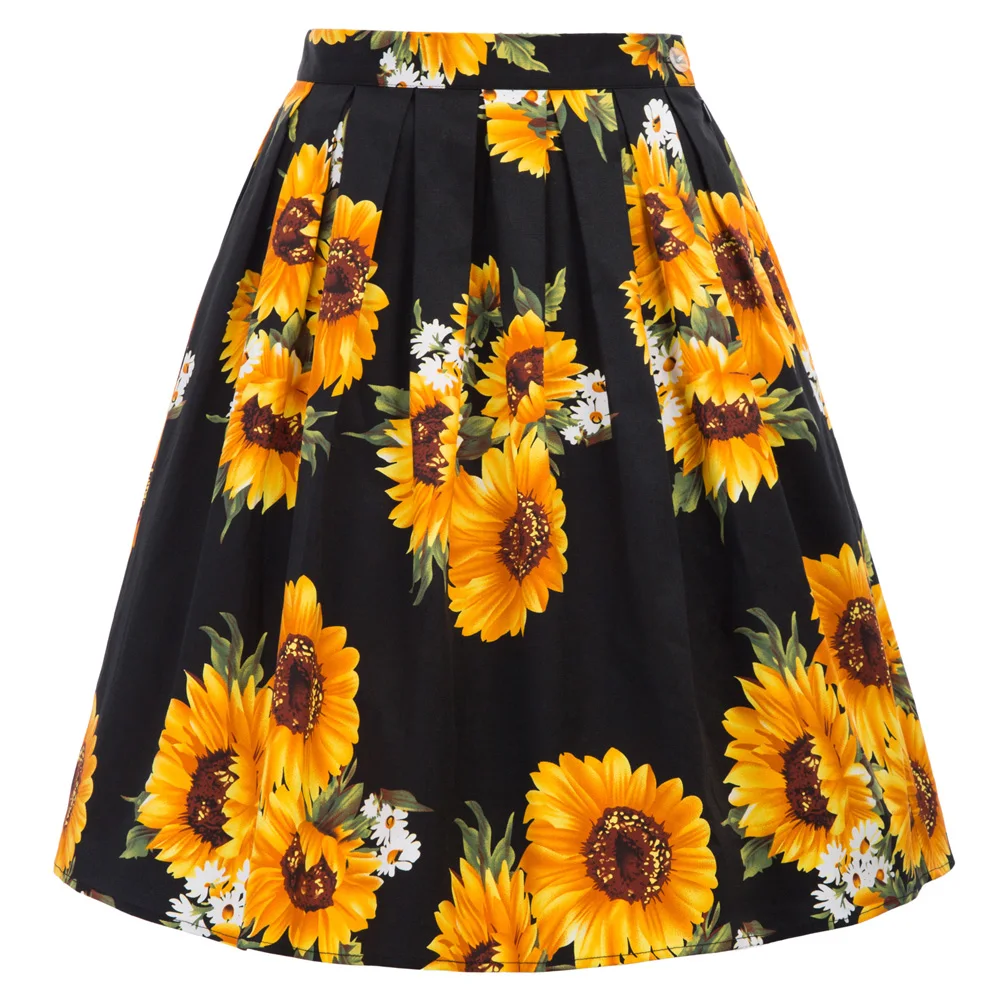 

Women Skirts Summer Holiday Beach Cotton Vintage Pin Up Housewife High Waist Slim Fit Skirt 2019 New Fashion