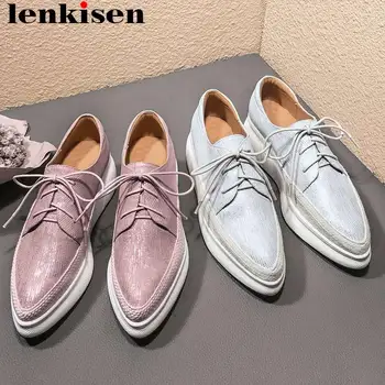 

Luxury sheep leather pointede toe loafers original design lace up thick med bottom platform sneakers party vulcanized shoes L7f1