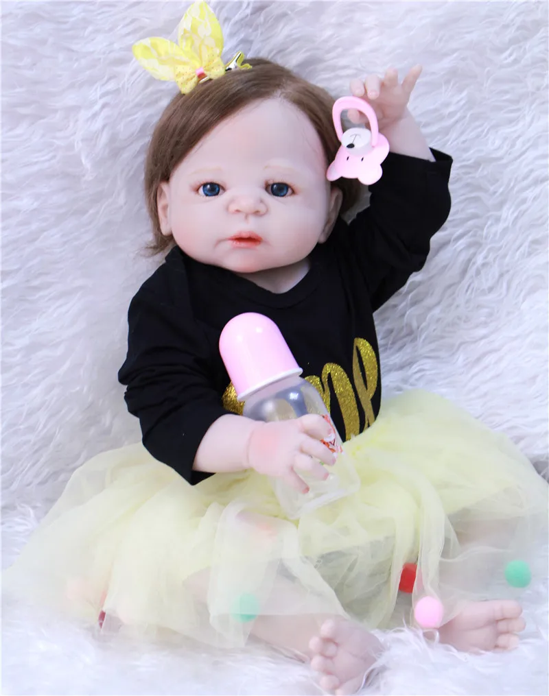 

bebes reborn menina 22 inch full silicone reborn baby dolls kids gift soft hiar looking newborn babies princess bonecas toy 55CM