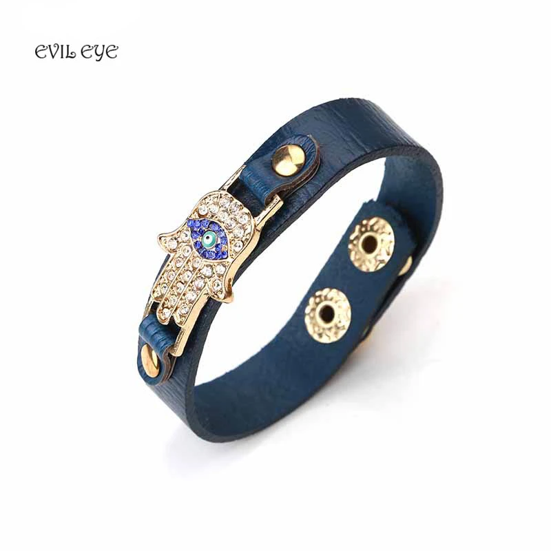 4 Colors PU leather Bracelet Zinc Alloy Evil Eye Hamsa Pendent Bracelet For Men Women Fashion Jewelry 1pc