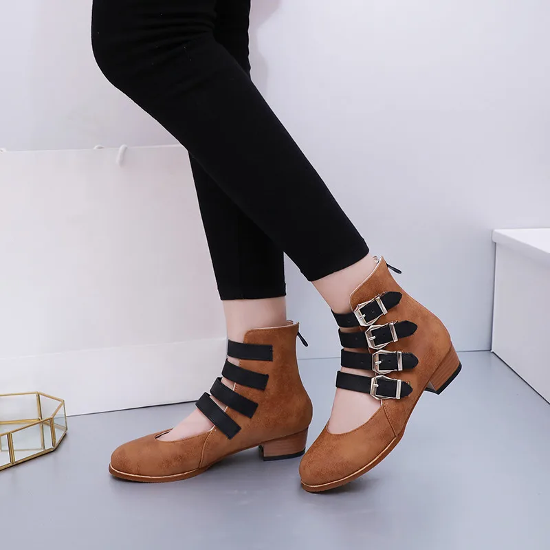 

YMECHIC Vintage Low Chunky Heels Buckle Strap Gladiator Pumps Women Summer 2019 Black Brown Rome Ankle Shoes Plus Size Footwear