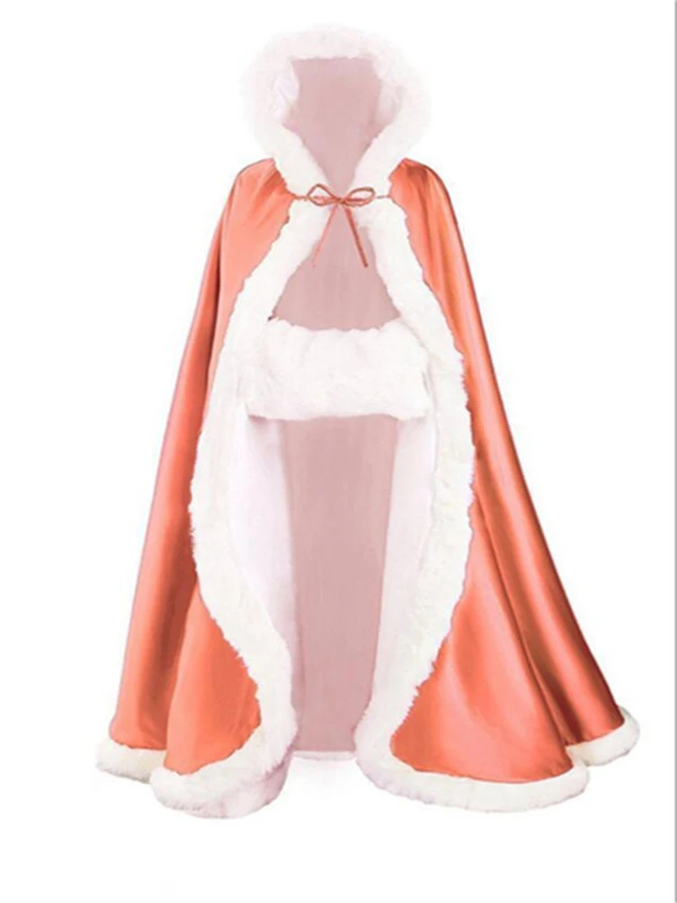 Vintage Faux fur Flower Cape Winter Jacket Coat wedding cloak for evening party pageant christmas Wedding cloak - Цвет: Оранжевый