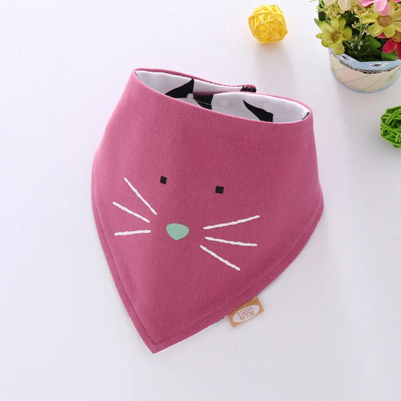 Cartoon Pattern Baby Bibs Cotton Soft 2 Side Infant Burp Cloth Cute Trangle Infant Mouth Towel Baby Boys Girls Bib Double Layer (5)