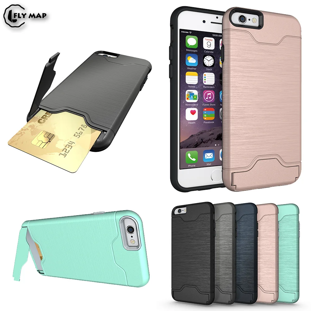 

Anti-fingerprint Card Bracket phone shell For Apple i phone 6 6S Case Hard PC + Silicone soft TPU shockproof iphone6 iphone6s