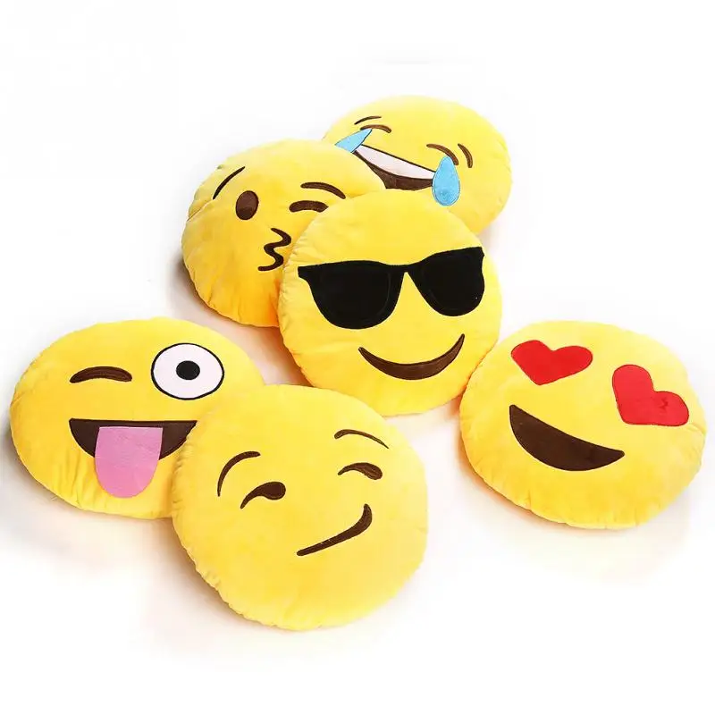 

6 Types For Choose Soft Emoji Smiley Emoticon Yellow Round Stuffed Plush Toy Doll Cushion Pillow
