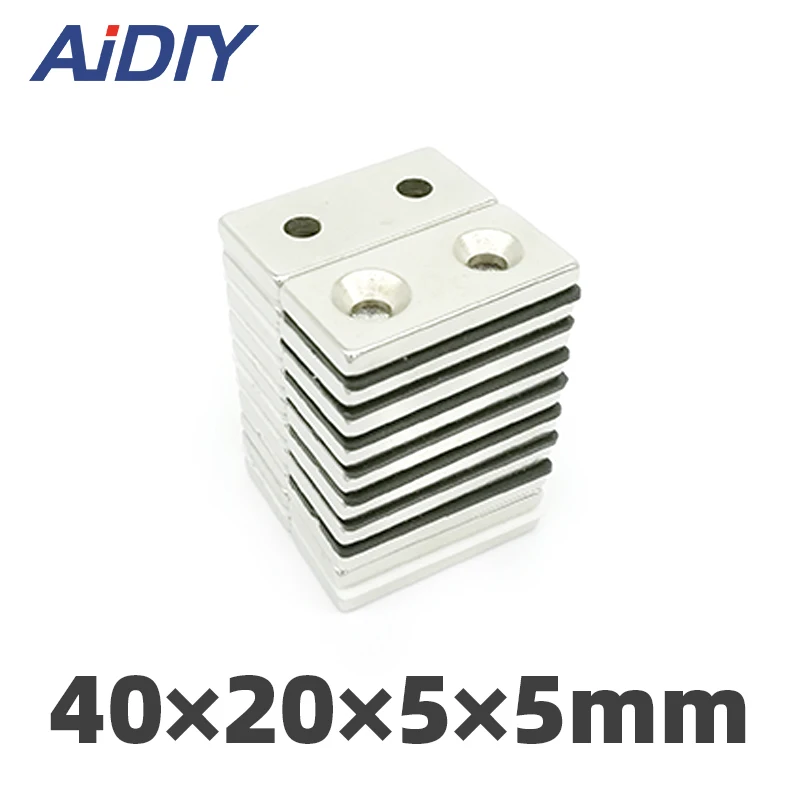 

20pcs 40x20x5mm hole 5mm strong block neodymium magnet 40 * 20 * 5mm 2 Hole 5mm 40* 20* 5*5mm free shipping