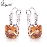 lingmei Wholesale Classic Pretty Fashion Design Champagne Morganite  Silver Dangle Hook Earrings Women Jewelry Free Shipping