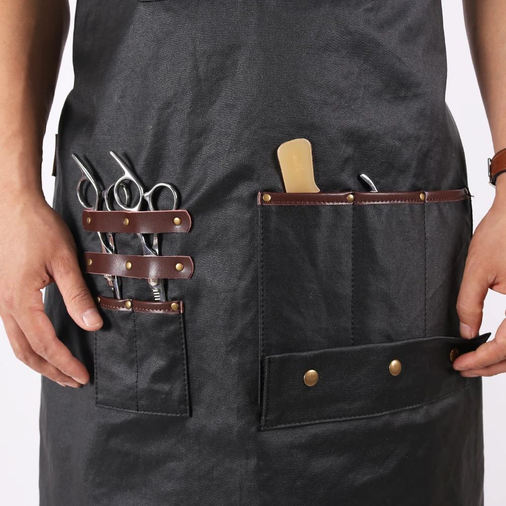 WEEYI Men Women Black Barber Aprons Waterproof Hairdressing Salon Apron With Leather Straps Drop Shipping Apron For Hairdresser