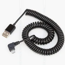 3M/10FT 90 degree right elbow Spring Coiled USB 2.0 Male to Micro USB Data Sync Charger Cable for Android mobile phones