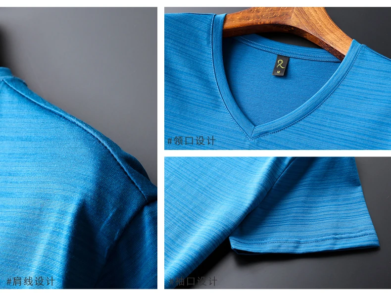 2018 Summer Mercerized Cotton Men's T-Shirt Short Sleeve Plain Black Clothes V-Neck Slim Fit Silk Cotton Cool Tee Icy Silk Trend (10)