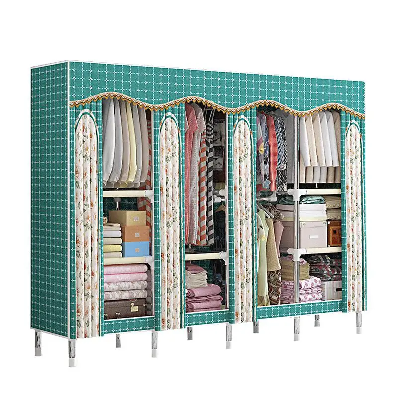 Simple cloth wardrobe steel pipe thickening and thickening reinforcement steel frame economy double rental home wardrobe