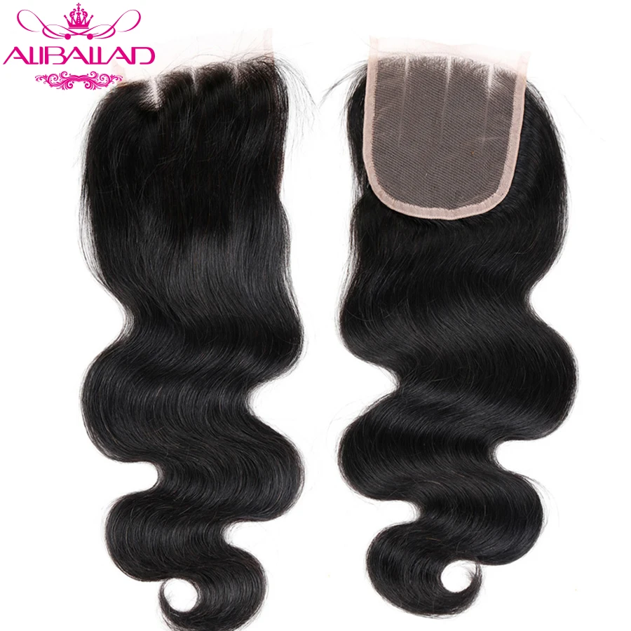 Aliballad бразильские объемная волна 4x4 кружева закрытие часть Волосы remy 10-20 дюймов натуральный Цвет человеческих волос