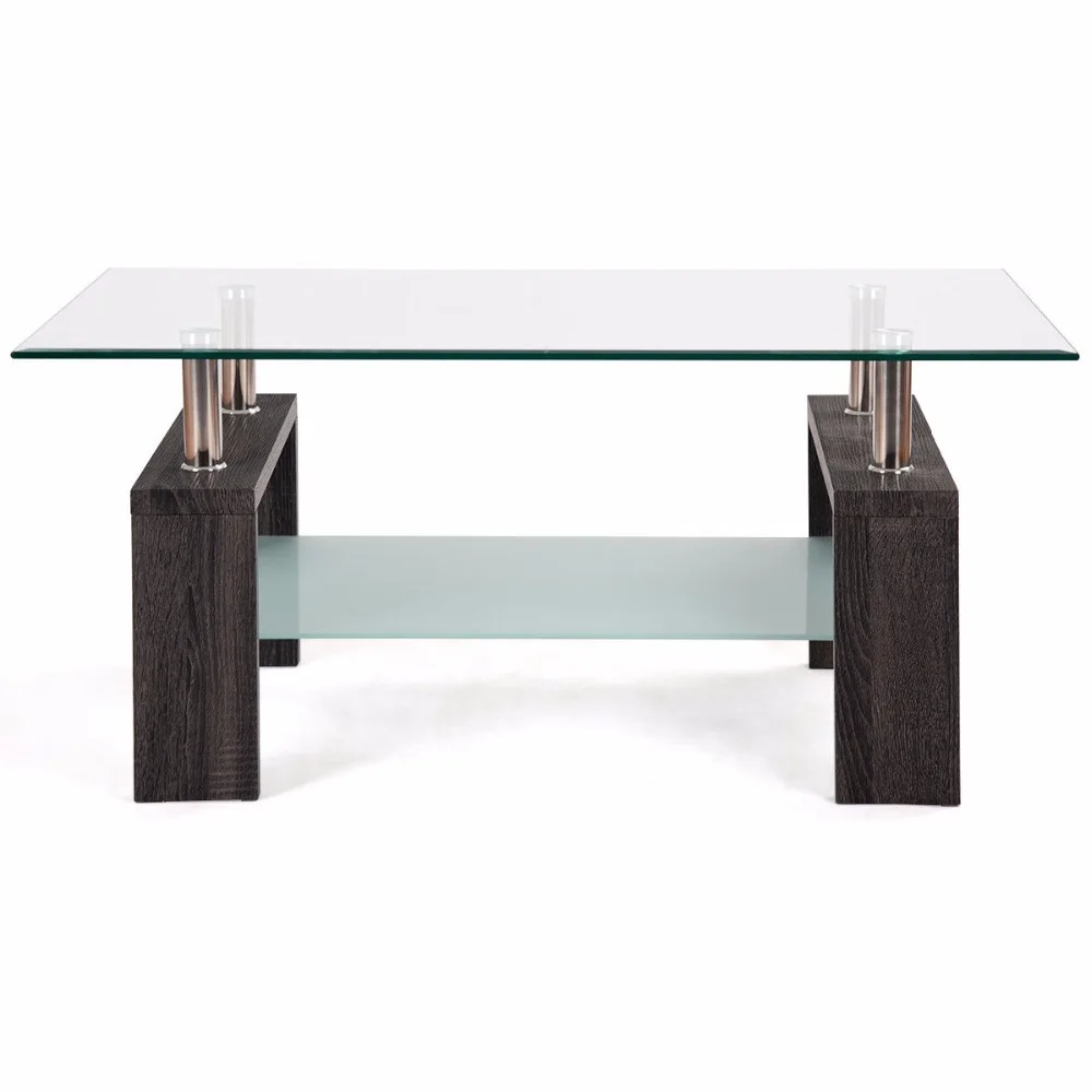 Us 129 99 Aliexpress Com Giantex Rectangular Tempered Glass Coffee Table End Side With Shelf Home Furniture Living Room