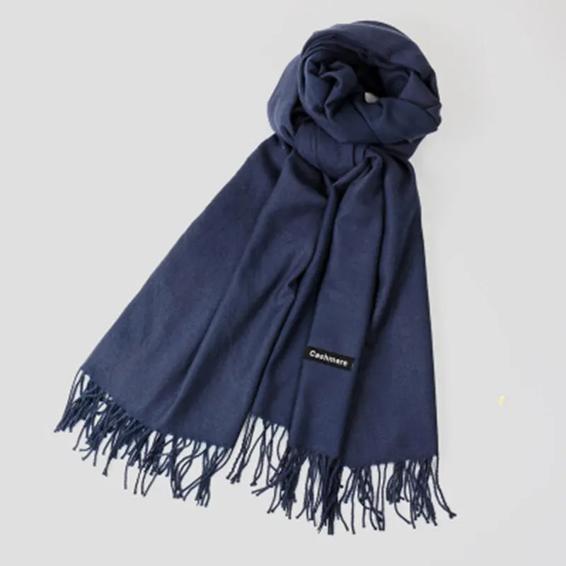 Модный женский шарф 70 см* 200 см, кашемировый шарф высокого качества, Женская однотонная большая накидка, шаль, гладкие мягкие теплые зимние шарфы - Цвет: Navy Blue