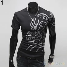 2018 Men Summer Tattoos Printed Short Sleeveelastic Crew Neck Tee T Shirt Slim Fit Top Fashion