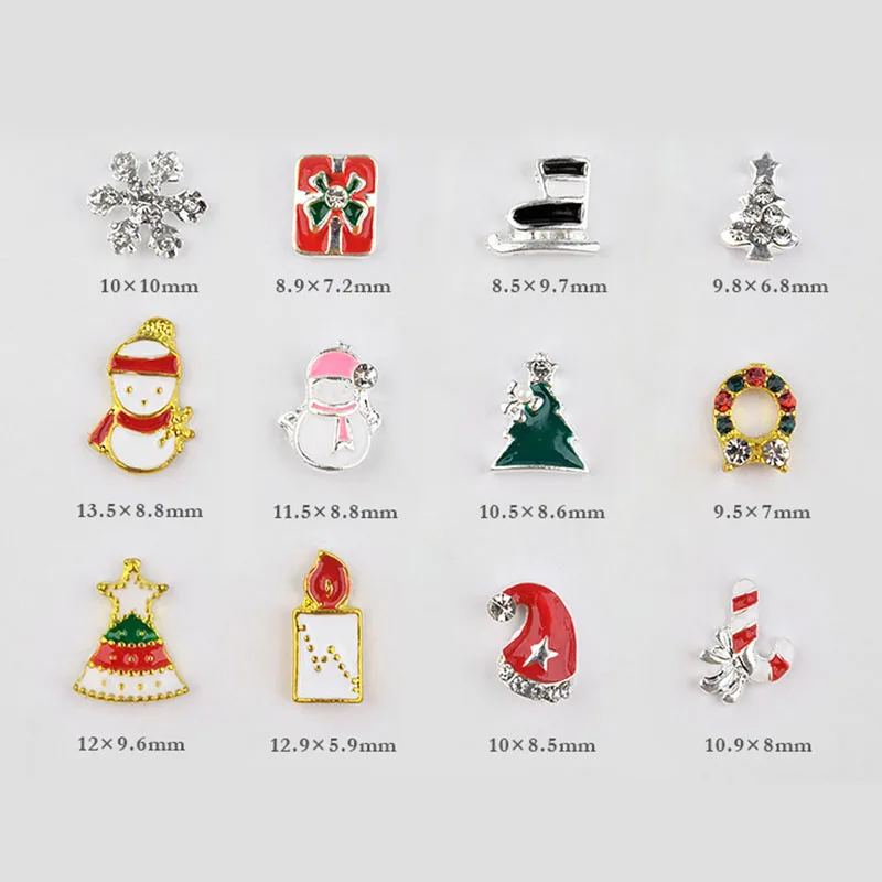 Hot sale Merry Christmas Nail Art Alloy Metal Charms Jewelry 3D DIY Decoration Mix Shape