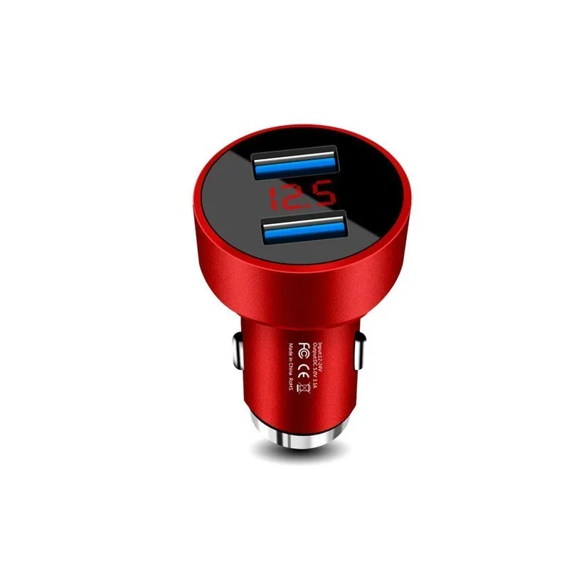 Автомобильное зарядное устройство USB, зарядное устройство для мобильного телефона, 5 В, 3,4 А, металлический защитный молоток, двойной USB, универсальное автомобильное зарядное устройство, адаптер, 2 порта, быстрое автомобильное зарядное устройство - Тип штекера: Red