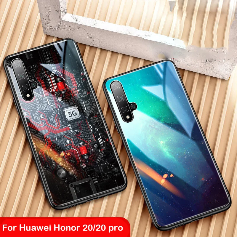 

Luxury Tempered Glass Case For Huawei Honor 20 TPU Soft Edge Glass Cover Shell For Huawei Honor 20 Honor20 Pro Case Aixuan