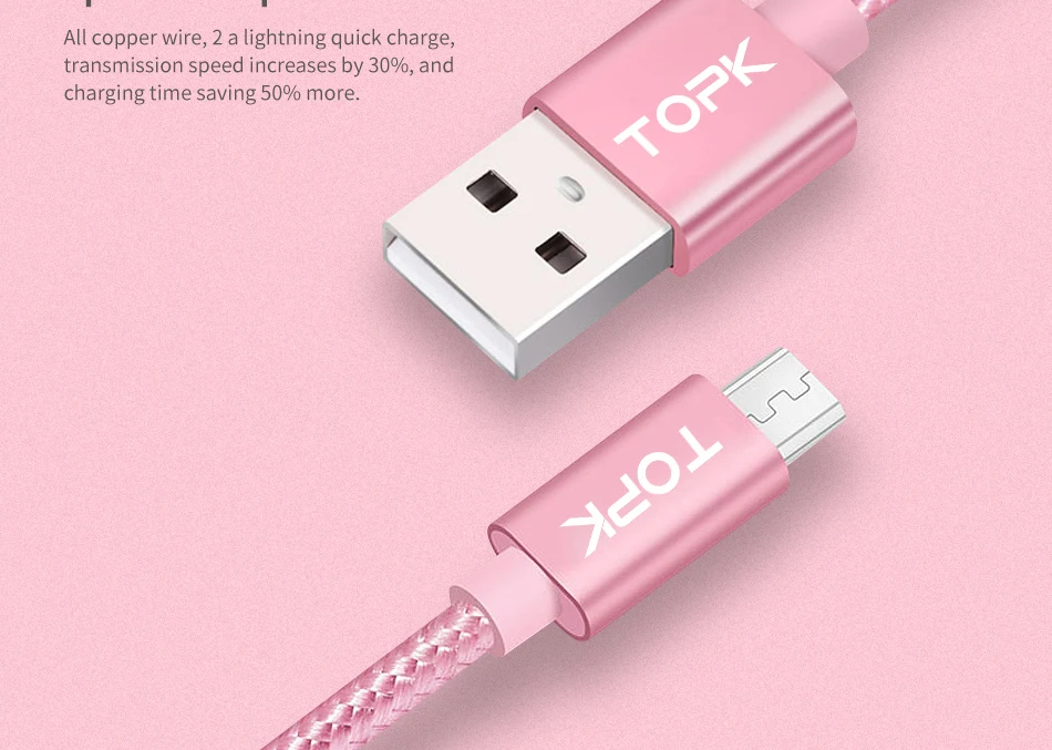 TOPK [3-Pack] Micro USB кабель в нейлоновой оплетке для синхронизации данных и зарядки USB кабель для samsung Xiaomi huawei Microusb Android устройства