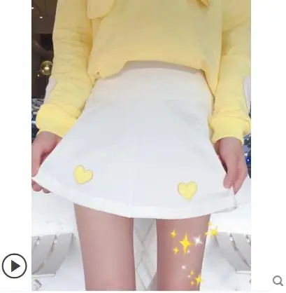Милые Юбки принцессы в стиле Лолиты; Осенняя Корейская версия; Студенческая универсальная юбка с вышивкой и сердечками; модная женская юбка; KKQ106 - Цвет: Цвет: желтый