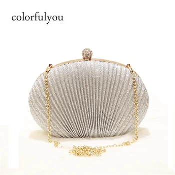 

Fashion Ladies Shell Shape Bag Day Clutch Shoulder Bag Rose Flower Ruched Bags Wedding Party Purse Bride Handbag Gold Silver