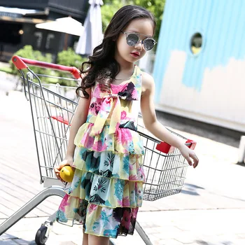 

Summer New Pattern Girl Sleeveless Child Cake Lace Chiffon Princess Sandy Beach Dress Kids Clothing