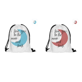 

I Love You To The Moon Drawstring Backpack Fashion Polyester Bags For Couples Lovers Pouch Backpacks With Two Sided Printing