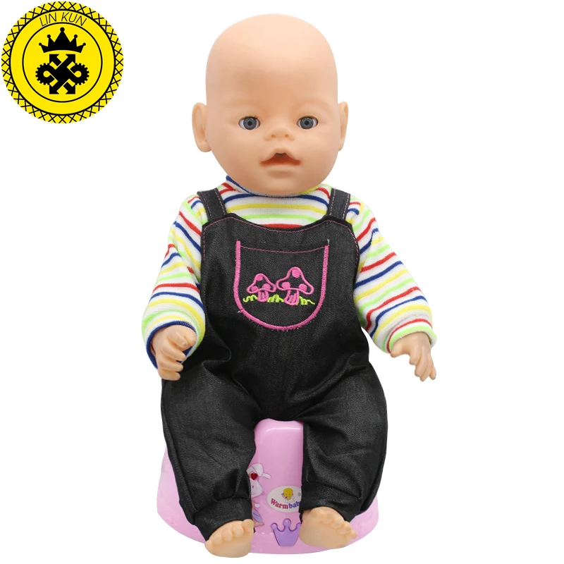 Baby Born Doll Clothes Fit 43cm Zapf Baby Born Doll Long sleeved Striped Jumpsuit Suit Accessories