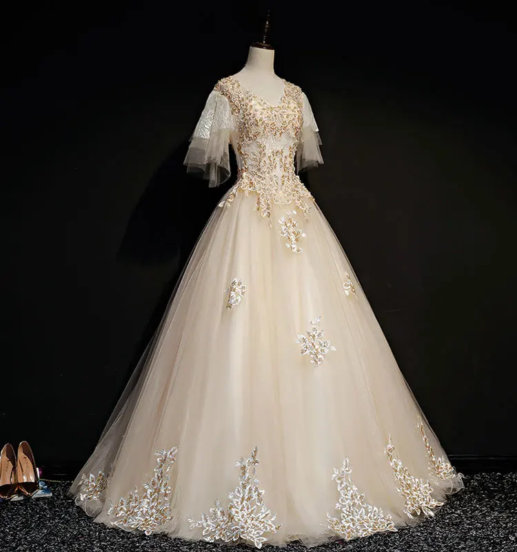 

H 100%real Rococo Light Champagne Beading Gown Medieval Renaissance Gown Sissi Princess Dress Victorian /marie Antoinette/ Belle