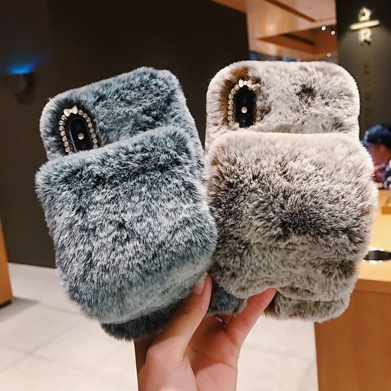 Fluffy Rabbit Hair Fur Case For iPhone X XS Max 8 7 Plus