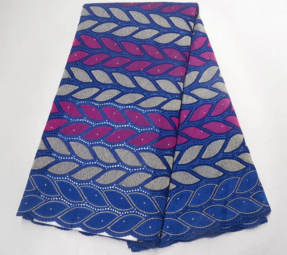

African Blue Cotton Swiss Voile Lace Fabric 2019 High Quality Rhinestones 5 Yards Swiss Voile Lace In Switzerland