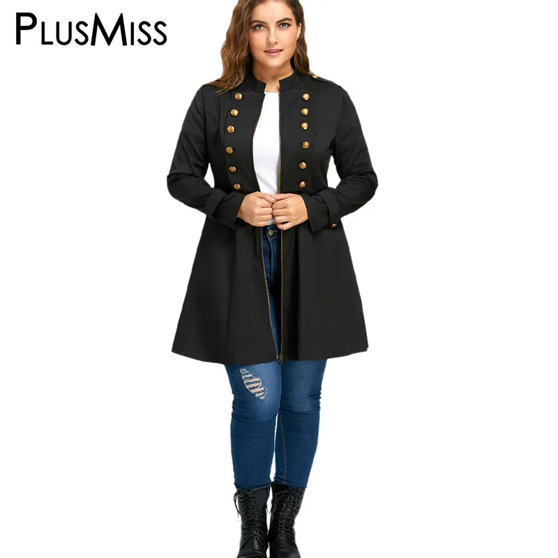 Plus Size 5XL Autumn Winter 2017 Double Breasted Flare Coat Women
