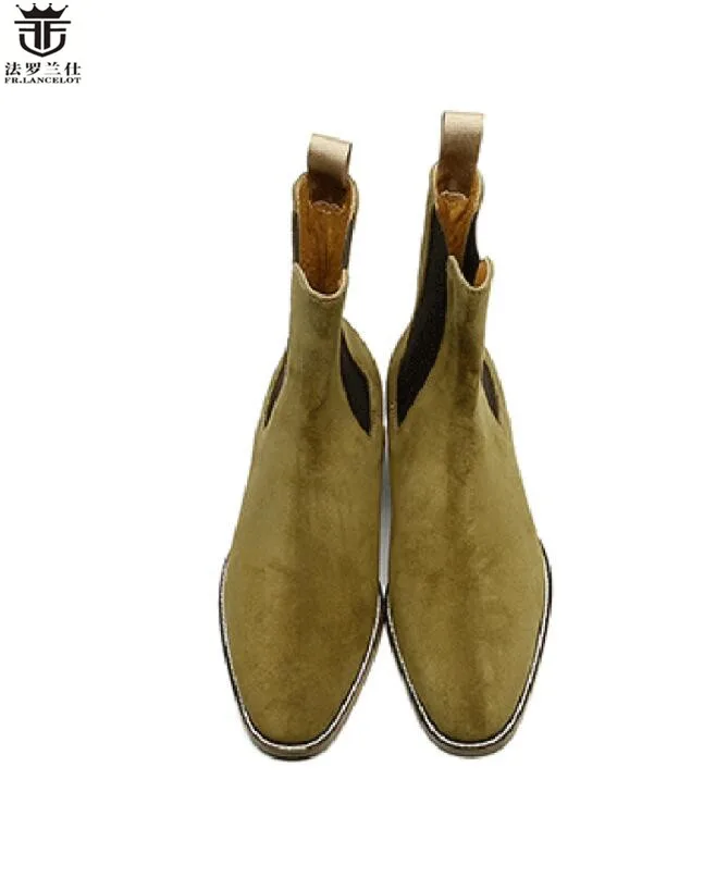 Luxury Brand Print Leather Booties Genuine Leather Chelsea Boots Print Ankle Boots Men Fashion Autumn