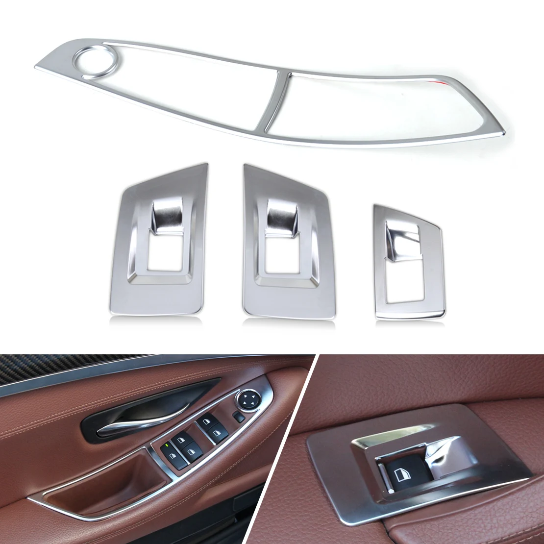 

beler New 4Pcs Chrome Car Styling Interior Door Window Switch Panel Trim for BMW 5 Series F10 520 525 2011 2012 2013 2014 2015
