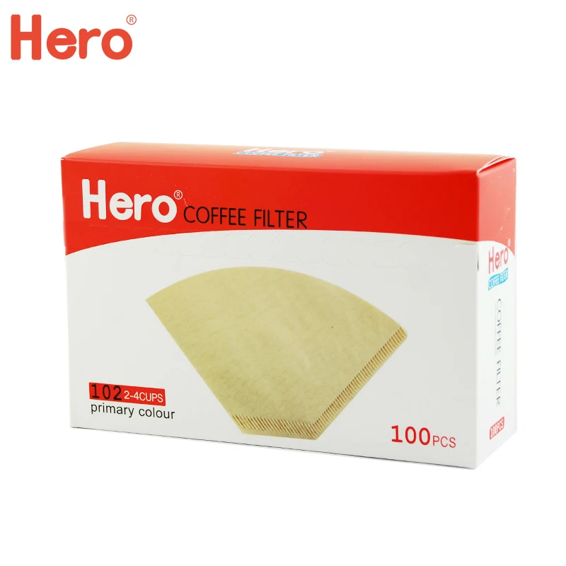  Hero Coffee Filter Paper Primary Color 102 Wood Fiber Filter 100 Pieces Americano Drip Coffee Papers 