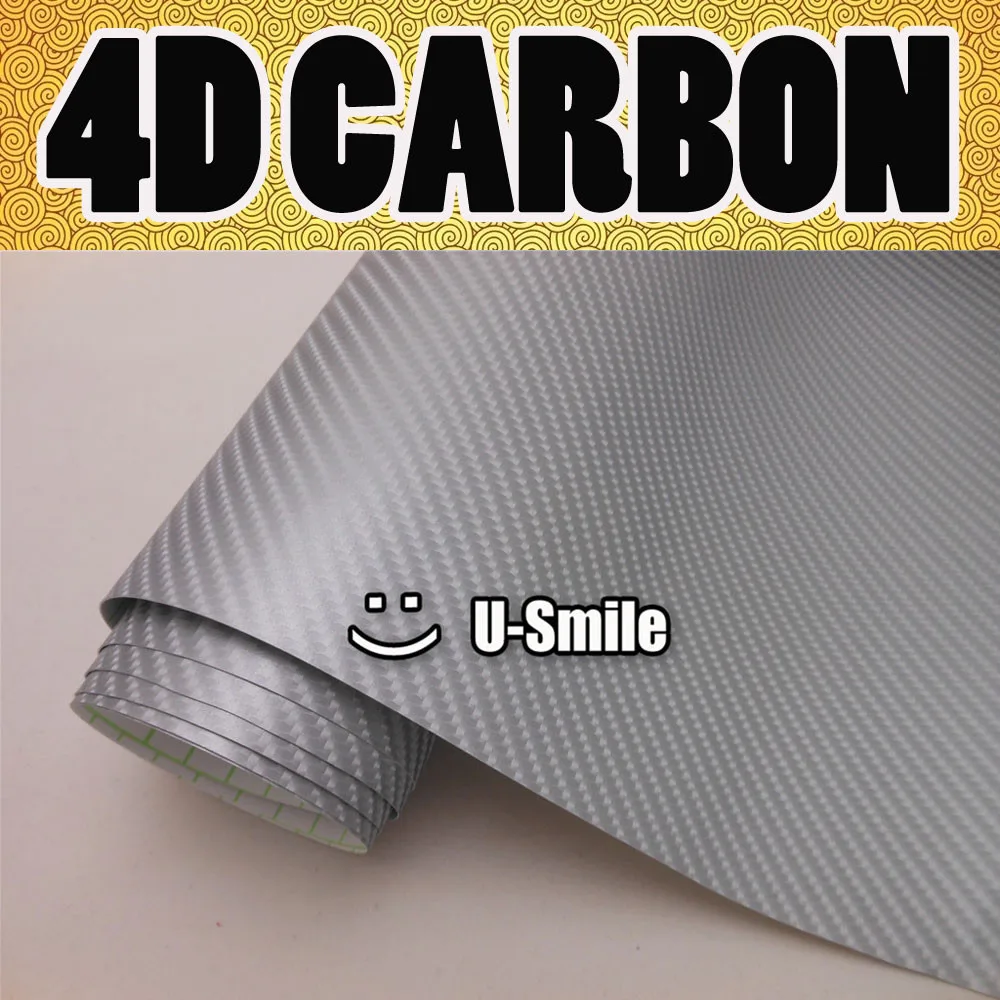 Premium 4D Gloss SILVER Carbon Fiber Vinyl Film Wrap Bubble Free Air
