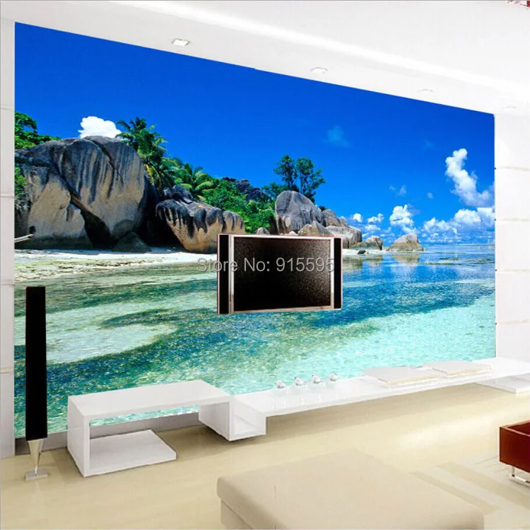 Пользовательские 3D Настенные обои нетканые спальня Livig комната ТВ диван фон обои океан море пляж 3D фото обои домашний декор
