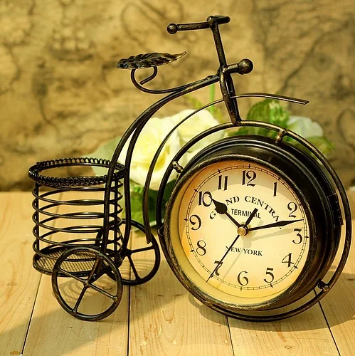 

Creative Clock, Iron Bicycle, Pen holder Clock, Ornaments, Garden, Double Side, Mute, Home Room Clock, and Storage.
