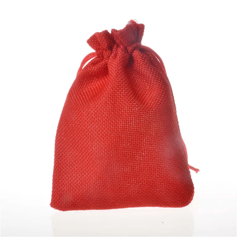 LANWAYLUCKY 50pcs/lot 10x14cm Red Burlap Drawstring Jute Jewelry Packaging Display Pouches Christmas Wedding Gift Febric Bags | Украшения и