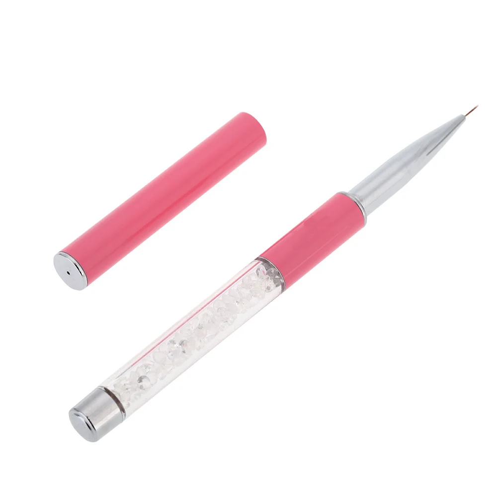 Nail Art Brush Pen Rhinestone Diamond Metal Acrylic Handle Carving Powder Gel Liquid Salon Liner Nail Brush with Cap